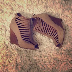 Rebecca minkoff nude wedge bootie